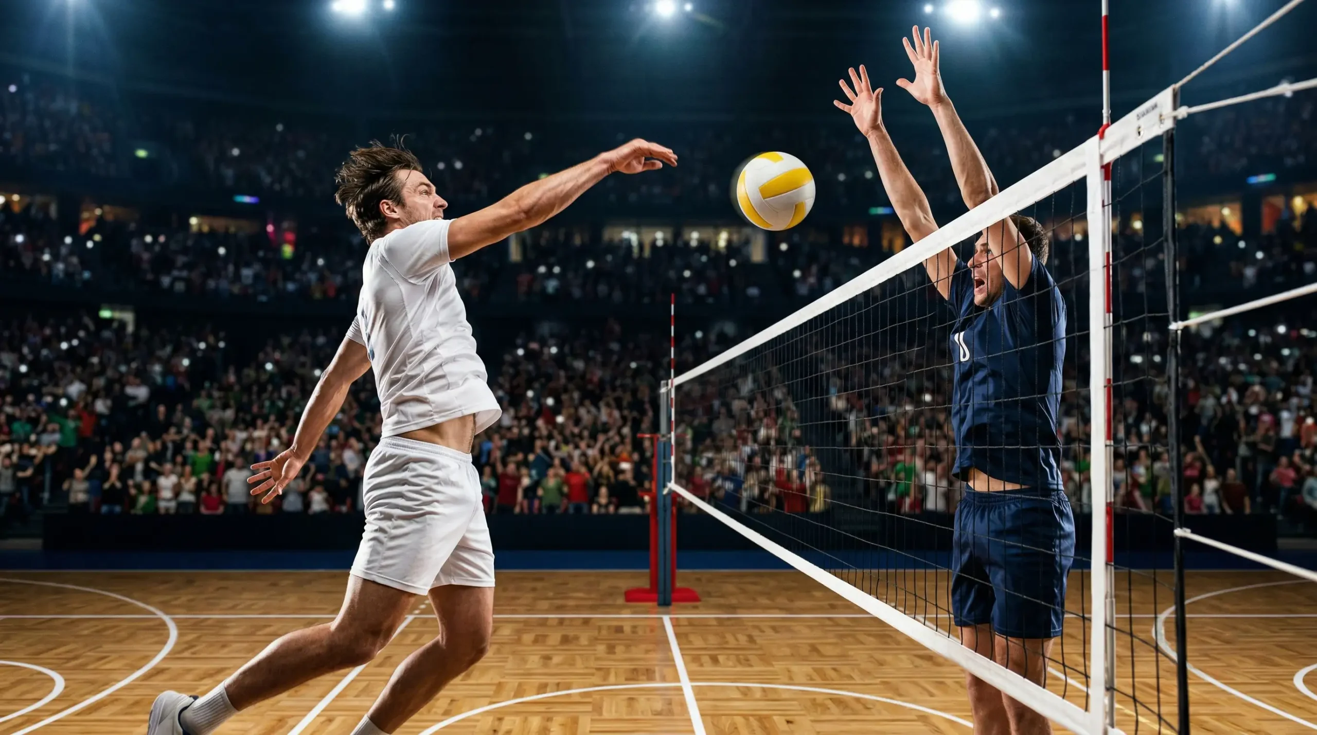 Volleyball Wettarten erklärt – Angriff am Netz in der Volleyballhalle