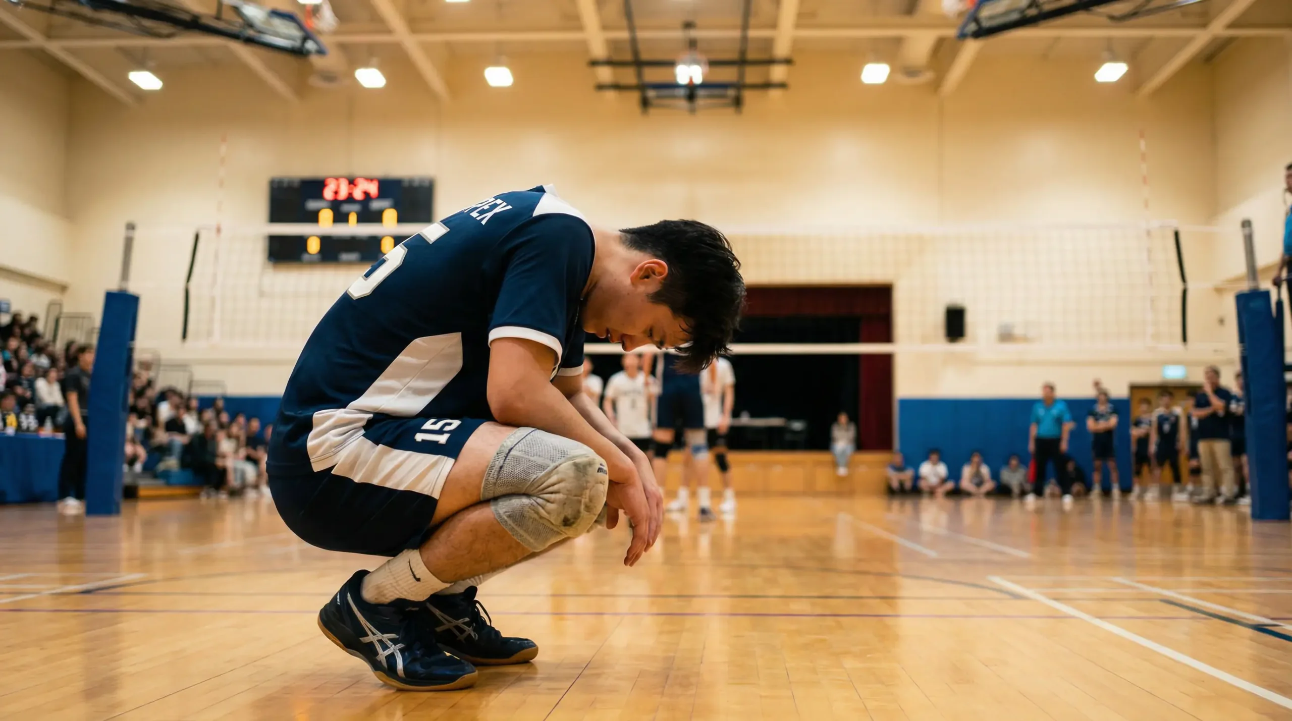 Volleyball-Spieler nach einem Fehler auf dem Hallenfeld