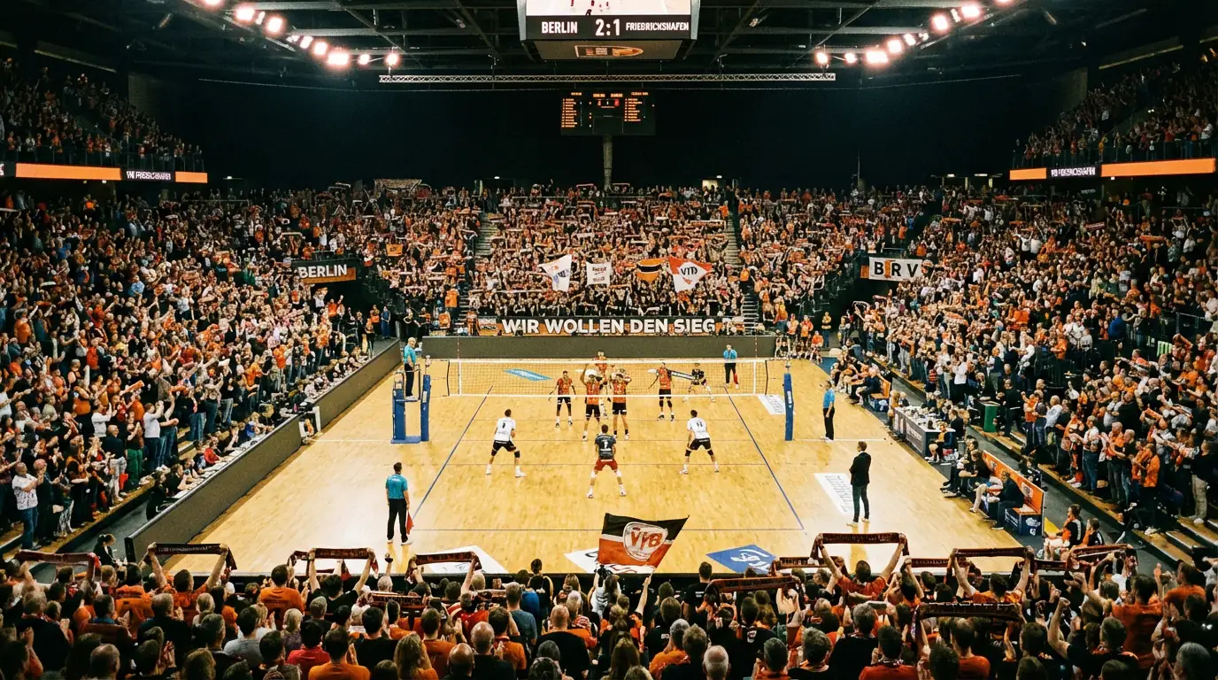 Wachsende Zuschauerzahlen bei einem Volleyball-Turnier in einer voll besetzten Arena